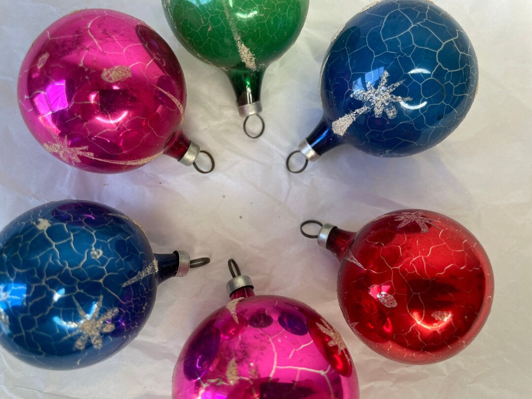 Set of 6 Vintage Austria Glass Christmas Ornaments, Austrian Ornaments, Vintage Ornament