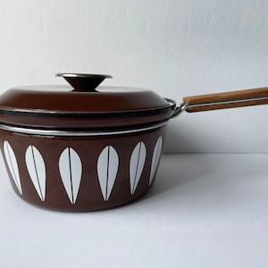 Vintage Catherineholm Lotus Brown Enamel Saucepan - Mid Century Norway
