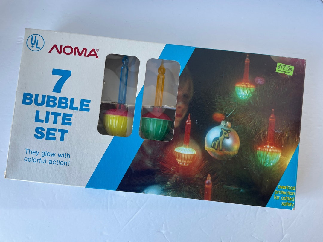 Set of 7 Vintage Bubble Christmas Tree Lights in Original Box, Vintage