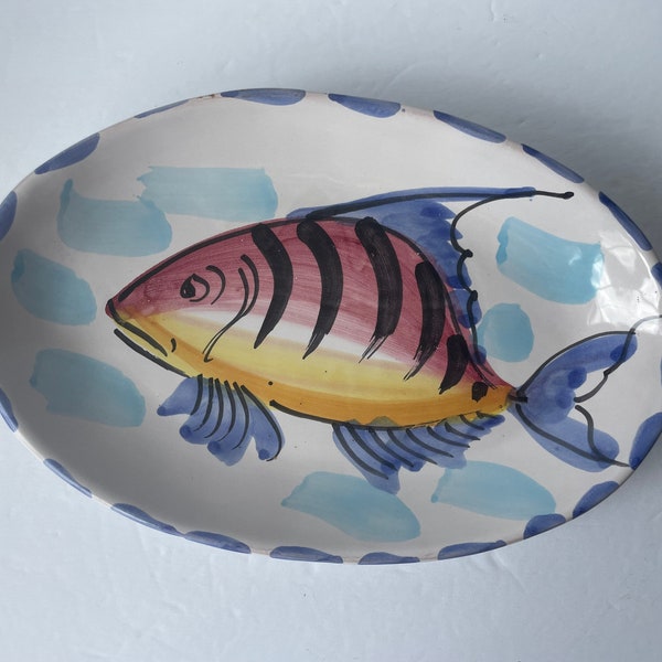 Vintage Vietri Italy Hand Painted Fish Wall Hanging, Vintage Vietri Fish Dish, Vintage Veitri Italian Pottery