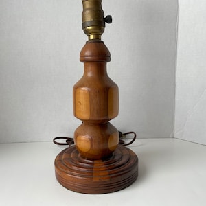 Vintage Turned Wood  Lamp, Handmade Wooden Lamp, Mid Century Wooden Lamp,