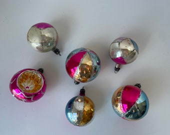 Set of 6 Vintage Mid Century Hand Blown Glass Ornaments Made in Poland, Mid Century Ornaments, Vintage Pink Ornaments