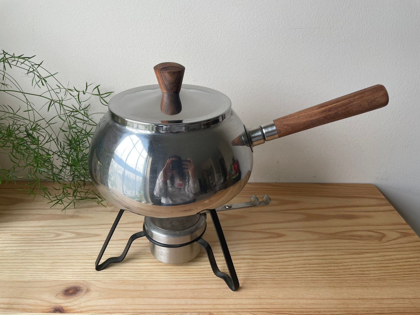 Vintage Fondue Set Vintage Fondue Pot with Stand Wooden Etsy