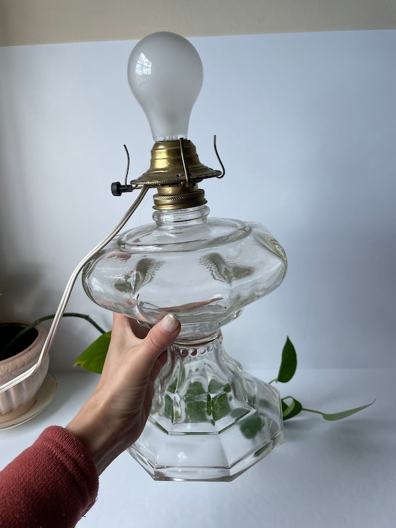 Vintage Glass Hurricane Electric Lamp Converted Hurricane Lamp
