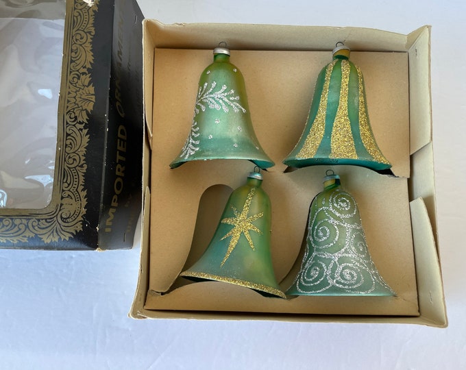 Set of 4 Vintage Italian Blue Bell Ornaments, Vintage unbreakable