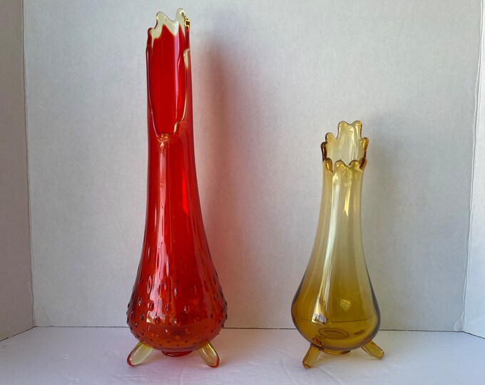 Vintage L.E. Smith Three Toe Swung Vase, Mid Century L.E. Smith Three