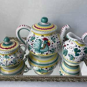 Vintage Deruta Italy Pottery Tea Set, Deruta Italy Handpainted Pottery, Vintage Italian Teapot Set, Coastal Kitchen Decor