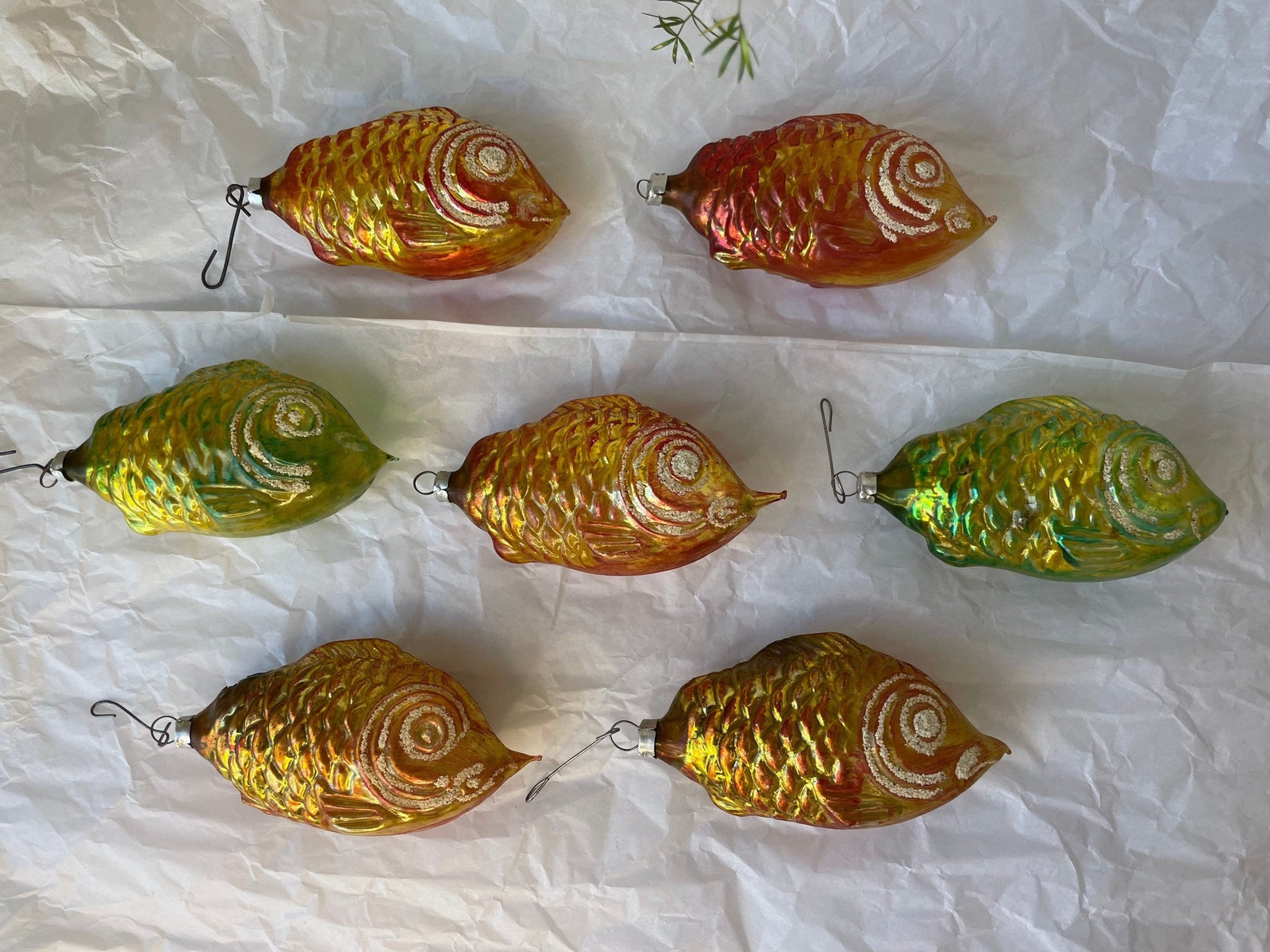 Vintage West Germany Hand Blown Glass Fish Ornaments, Vintage German Glass Ornaments, Vintage Glass Christmas Ornaments