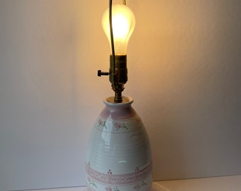 Vintage 1980s The Pottery Earthenware Handmade Lamp Cottagecore Lighting Shabby Chic Lamp Kitschy Pink Lamp