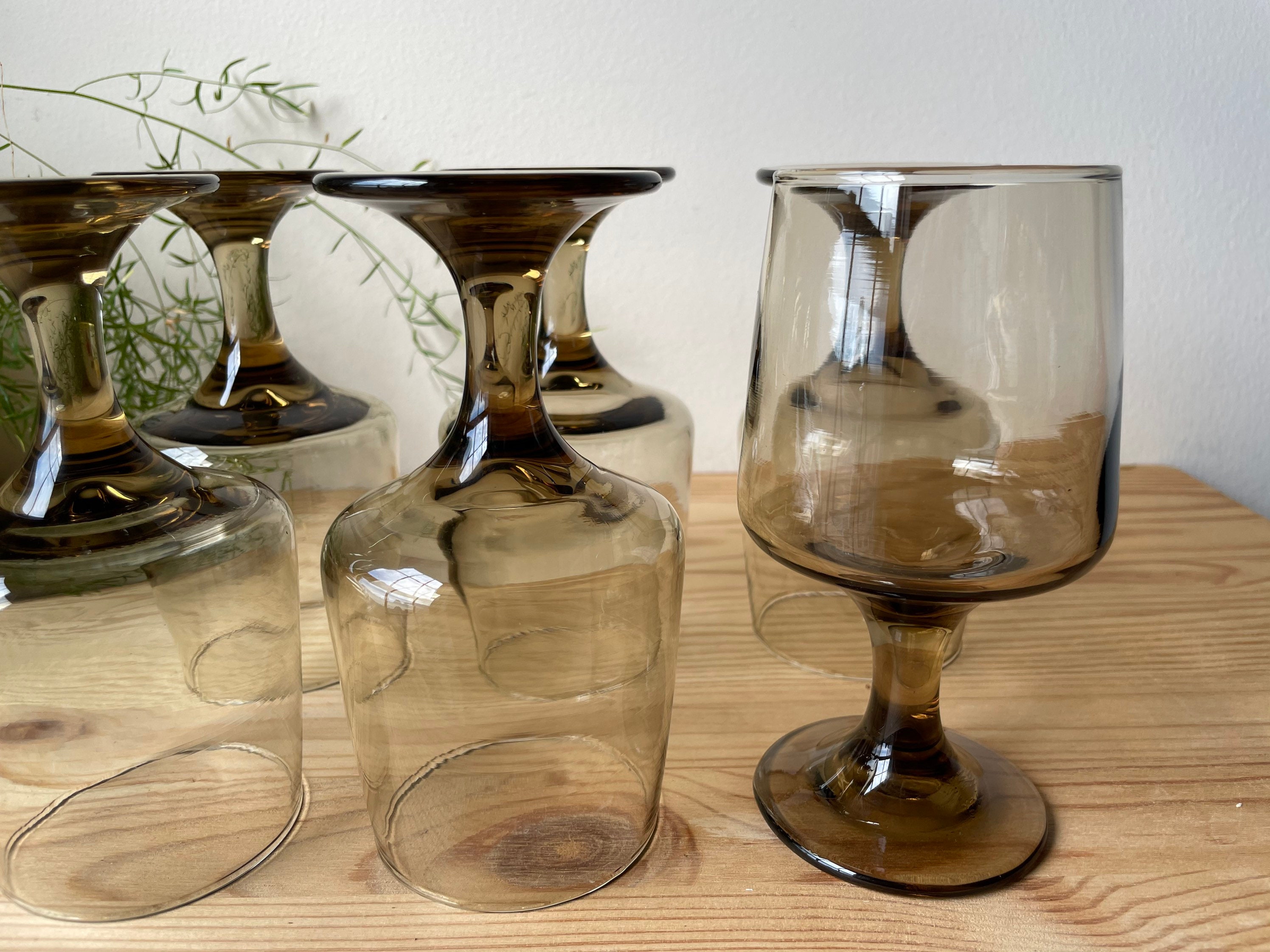 6 Vintage Tawny Wine Glasses Mid Century Modern Glassware Etsy