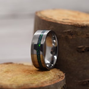 Tungsten Ring, Wedding Band, Engagement Ring, Blue Opal Ring, Size 10, Ships Today Or Tomorrow.