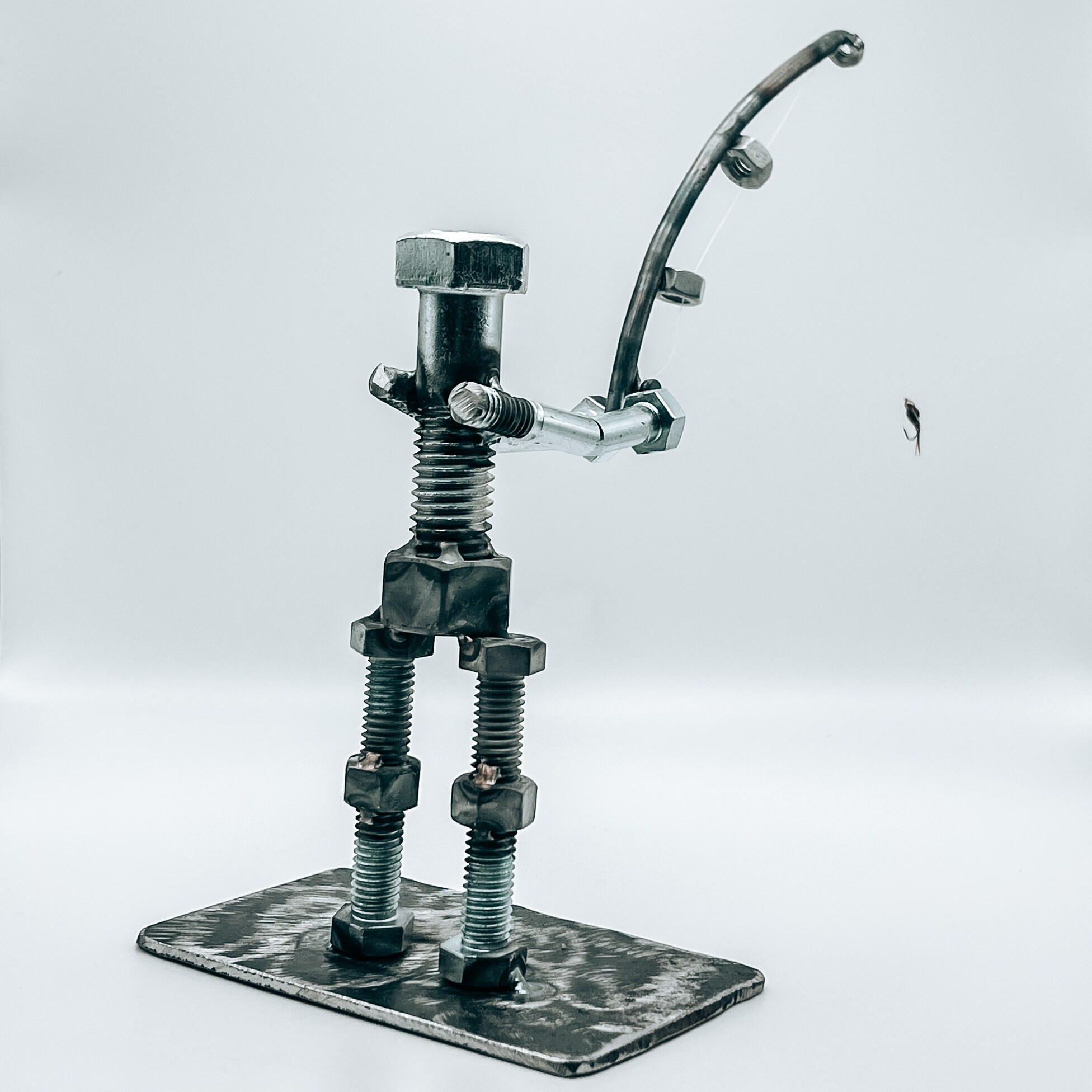 Metal Nuts and Bolts Fishing Figure Figurine Art Artwork Sculpture