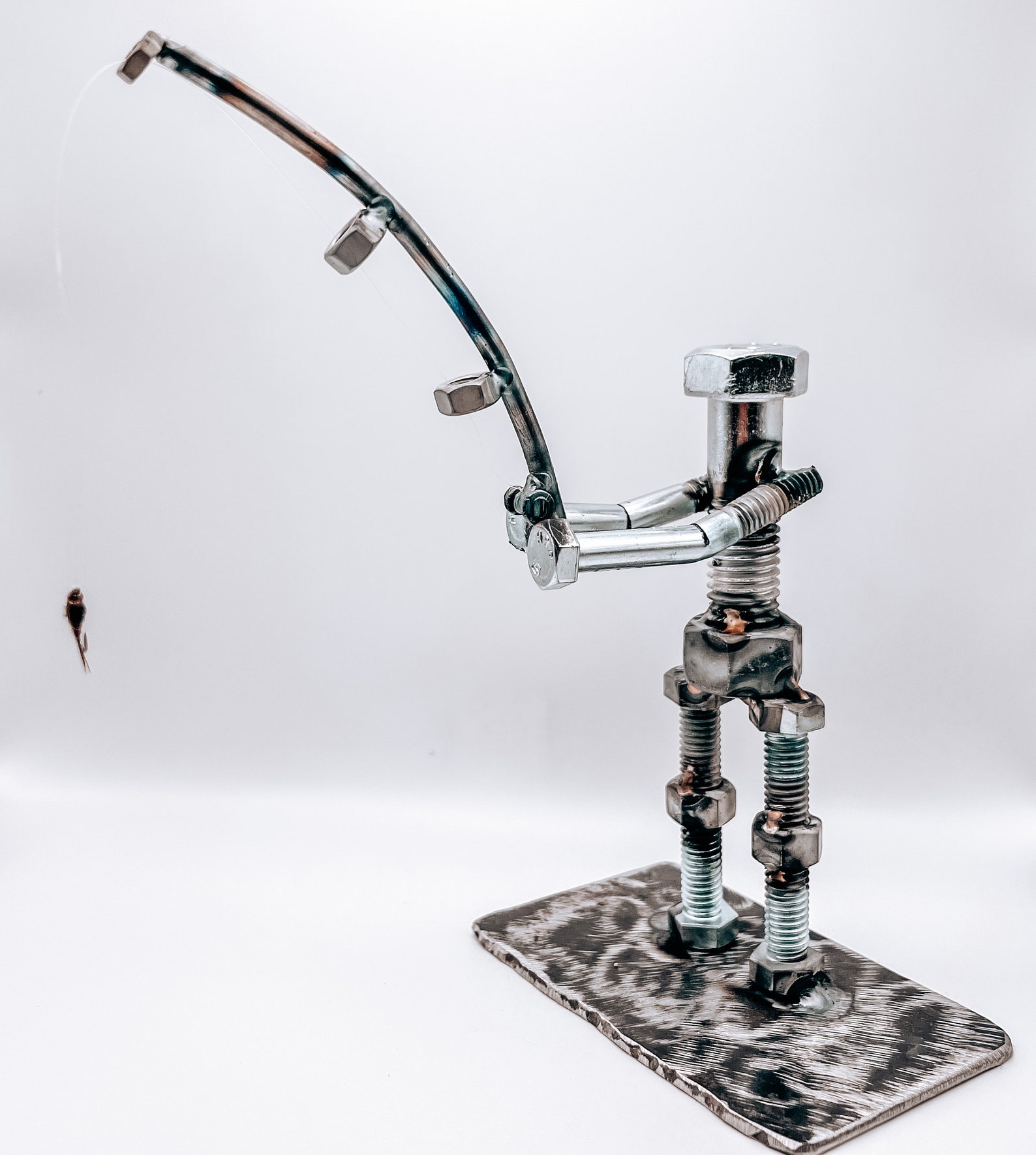Metal Nuts and Bolts Fishing Figure Figurine Art Artwork Sculpture