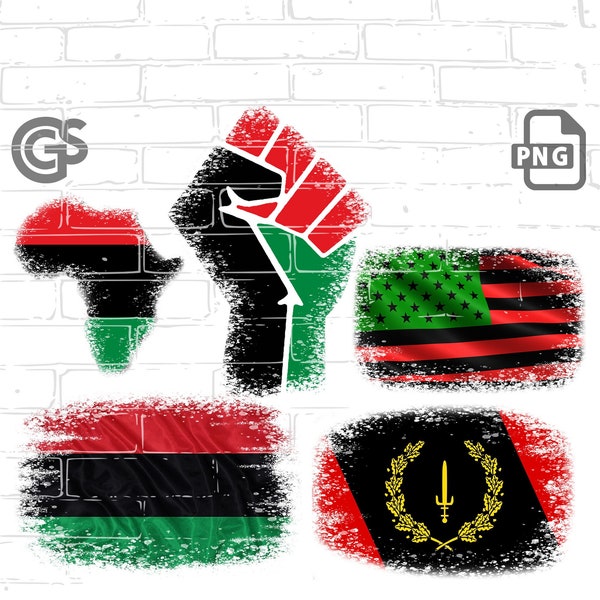 Distressed African Heritage Flag Patches PNG for Sublimation, DTG Tumbler Background, Accent Transparent Black Flags PNG