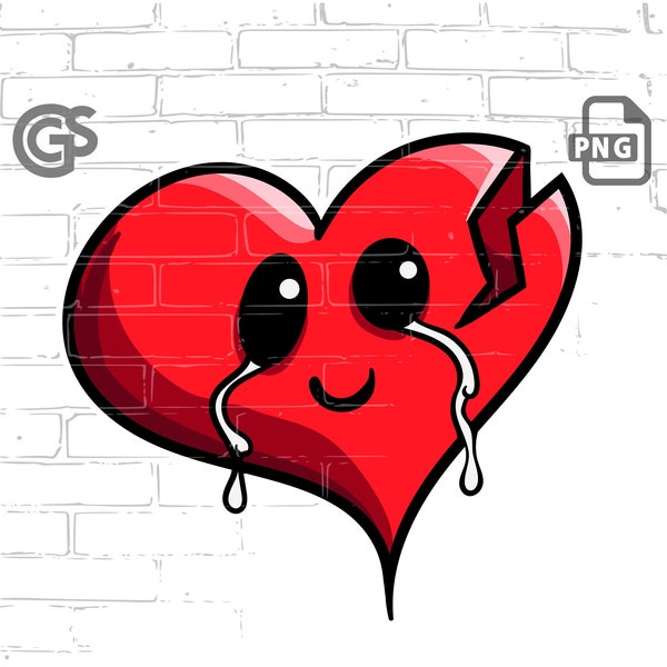 Broken Heart PNG File for TShirts and Stickers, Graphic Tee digital design, PNG, Urban Valentine's Day Design