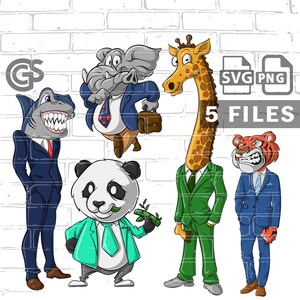 Tiere in Anzüge BUNDLE (5) Dateien - PNG Digital Download, Sublimation, süße Tiere, Vektor geschnitten Datei Cartoon, Pngs für Shirts