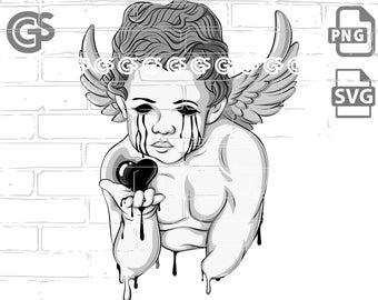 Dark Angel! SVG PNG - Sublimation T-Shirt digital design, Urban, Graffiti, streetwear, cupid, black heart, pngs designs