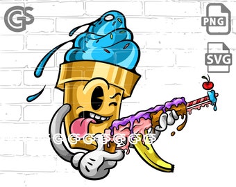 Ice Cream Gangsta V2 - SVG PNG, Graphic T-Shirt digital design, Urban, Graffiti, Vector Cricut, Silhouette, Sublimation Design
