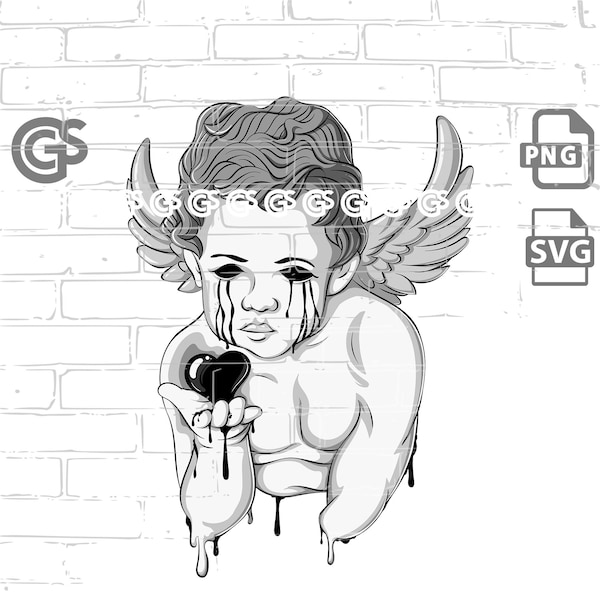 Dark Angel! SVG PNG - Sublimation T-Shirt digital design, Urban, Graffiti, streetwear, cupid, black heart, dtg, clip art