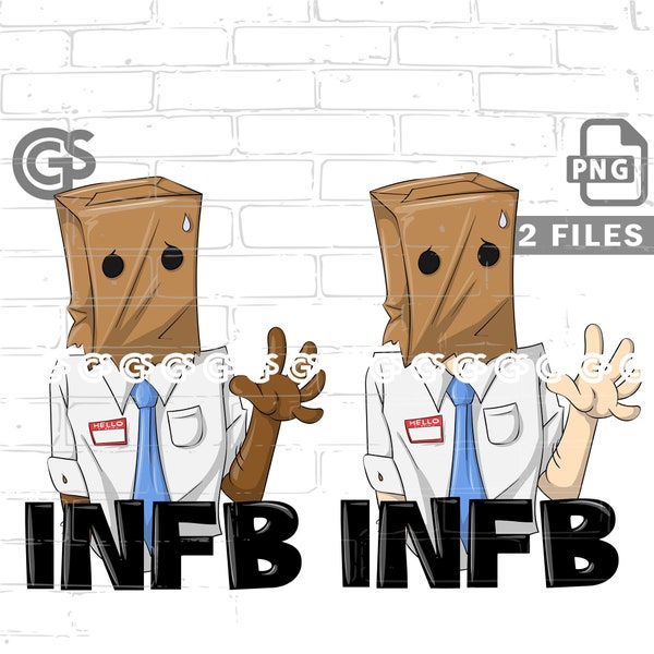 INFB the Introvert - (2) PNG Anxiety, Sublimation, Geek Nerd, Awkward, Urban Cartoon, Streetwear, Paper Bag, Clip Art