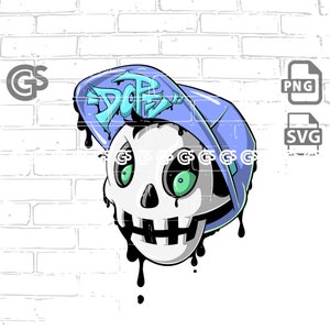 Crâne de graffiti ! -Conception numérique de T-Shirt graphique SVG PNG, Graffiti urbain, tête de mort de dessin animé, téléchargement svg par sublimation