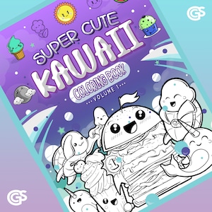 25 Kawaii Coloring Book Pages, Volume 1 - Digital Printer Ready PDF, Cute Food, Animals, Unicorns, for Kids of All Ages Digital Download