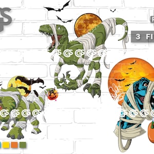 Halloween Dino Mummy BUNDLE (3) PNG File - Velociraptor Tyrannosaurus Rex, Sublimation PNG, Mummy Dinosaur, Halloween Gift, Trick or Treat