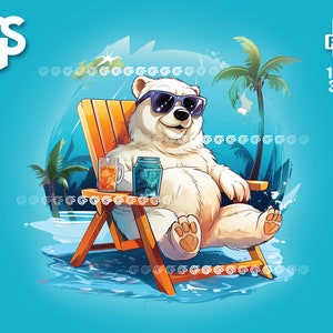 Summertime Polar Bear PNG | Summer Vacation T-Shirt Sticker Digital File, Beach Lover, Urban Streetwear Sublimation
