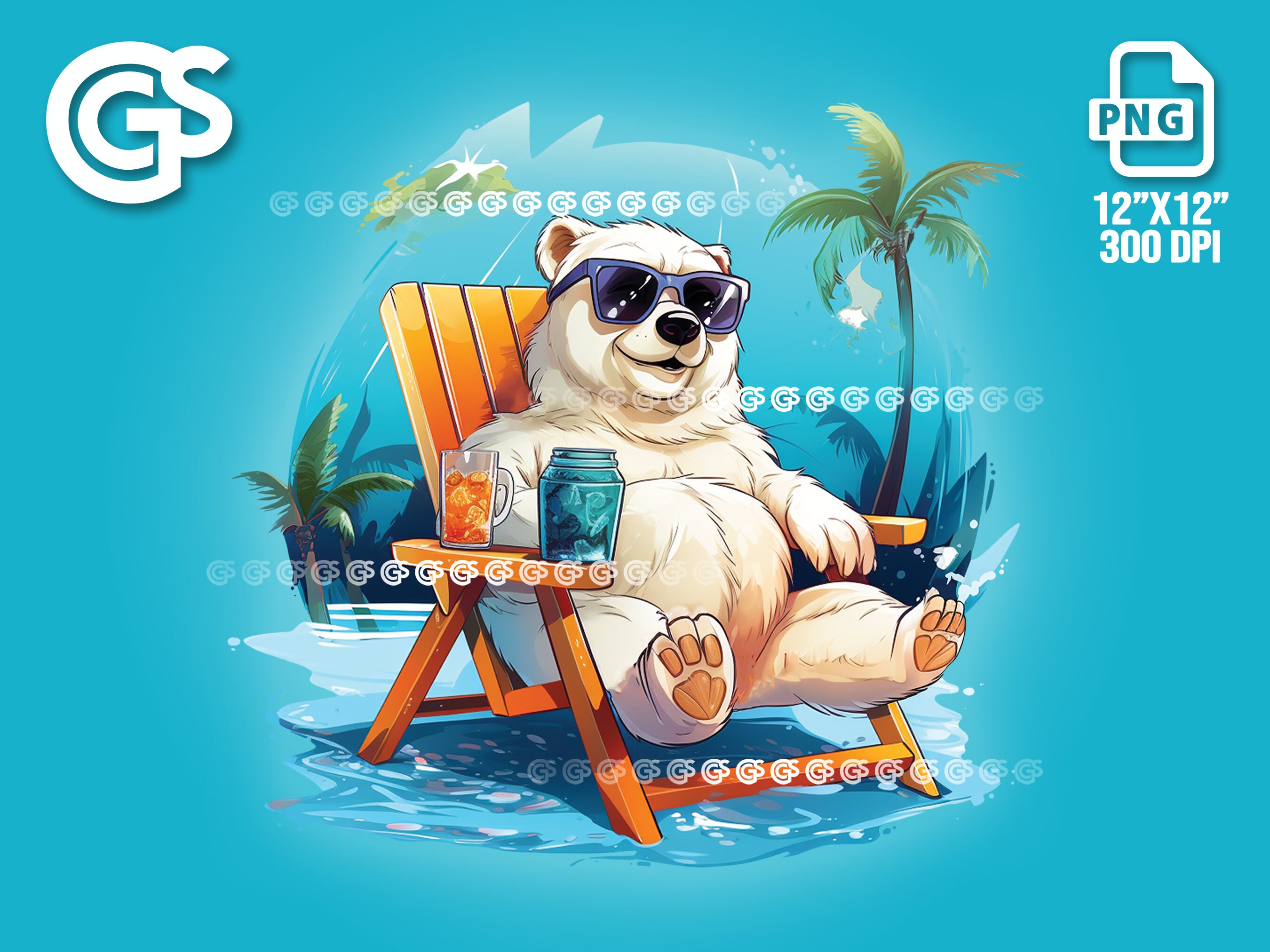 Summertime Polar Bear PNG | Summer Vacation T-shirt Sticker