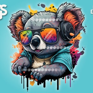 Cool Koala PNG - T-Shirt Sticker Digital File, Cute Koala Bear Lover, Urban Streetwear Sublimation, pngs designs