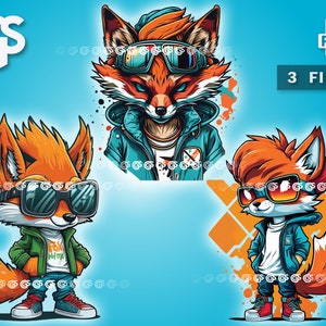 Paquete de ropa urbana genial con zorros (3) PNG/archivo digital de camiseta gráfica, amantes de los zorros, sublimación urbana, animales, diseños png
