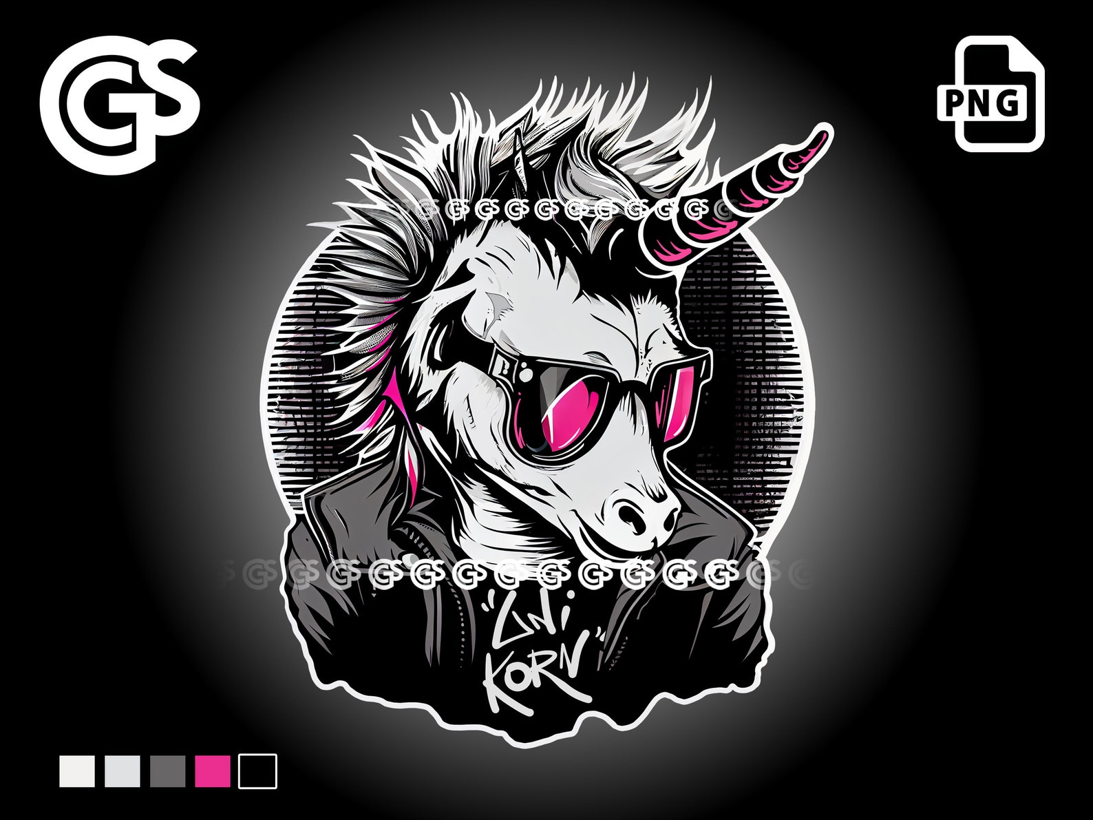 Punk Rock Unicorn PNG Graphic T-shirt Vector Logo Art, Rock & Roll ...