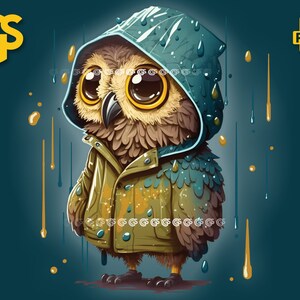 Raincoat Owl PNG - Owls Emote T-Shirt Digital File, Chibi Character, Cute Sublimation Vector, Bird, pngs designs