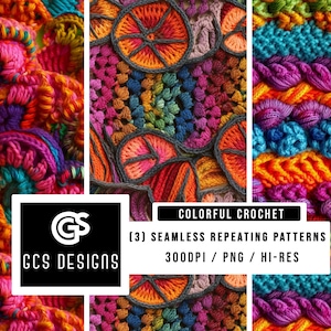 Seamless PNG Colorful Crochet | Seamless Pattern Design File, Digital Paper, Sublimation Background PNG, Fabric Patterns