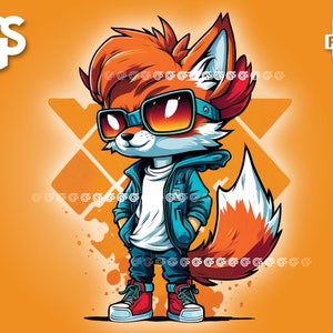 Cooler Streetwear Fuchs PNG | Grafik-T-Shirt Digitale Datei, Füchse Liebhaber, Urban Sublimation, Tier, Pngs Designs
