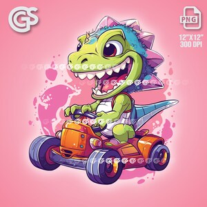 Go Cart Racing Dino PNG-Datei |  Dinosaurier-Grafik-T-Shirt, Karikatur-Dinosaurier, Kindersublimation, T-Rex, Pngs Entwürfe
