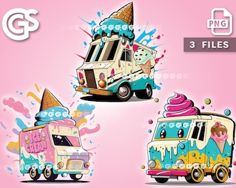 Ice Cream Truck Bundle (3) PNG Files | Popsicle T-Shirt digital, Graffiti, dtg, Sublimation, Ice Cream Man ClipArt