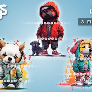 Chill Streetwear Dog Bundle (3) PNG | Puppy T-Shirt Sticker Digital File, Dog Mom Dad Lover, Urban Streetwear Sublimation