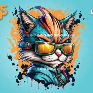 Hip Graffiti Cat PNG - Kätzchen-T-Shirt-Aufkleber Digitale Datei, Cat Mom Dad Lover, Urban Streetwear Sublimation, Pngs Designs