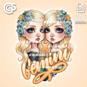 Gemini Twins Zodiac PNG File | Horoscope T-Shirt Digital Design, Astrology Sublimation, Instant Download, pngs designs