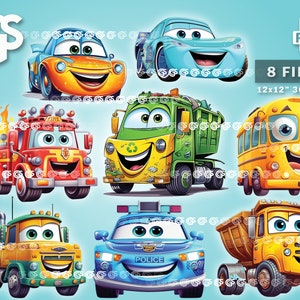 Cute Cartoon Cars Bundle (8) PNG | Kids Shirt Graphic, TShirt Digital File, Graffiti, Urban Sublimation, Race Car, pngs designs