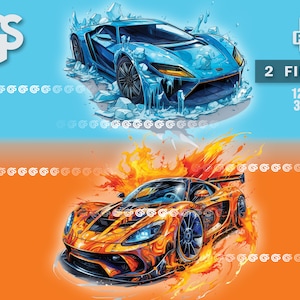 Fire and Ice Supercars Bundle (2) PNG | Fast Cars Graphic T-Shirt Digital File, Graffiti, Urban Sublimation, Sports Car