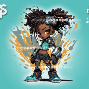 Colorful  Black Anime Girl PNG - Emote Graphic T-Shirt Digital File, Manga Sticker Art, Sublimation Vector, pngs designs