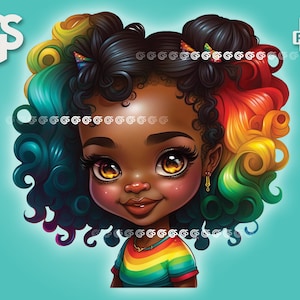 Cute Rainbow Black Girl PNG | Afro African American Queen, TShirt Design, Woman Melanin, Sublimation, Black Girl Magic