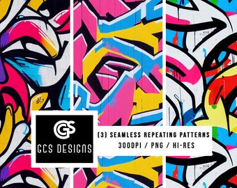 Digital Paper Graffiti Tagging - Seamless Pattern Repeating Design File, Sublimation Background PNG, Urban Graffiti & Fabric Patterns