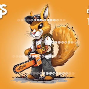 Eichhörnchen mit Kettensäge PNG | Grafik-T-Shirt Digitale Datei, Naturliebhaber, Urban Sublimation, Bauarbeiter, Pngs Designs