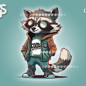 Super Cooler Streetwear Waschbär PNG | Grafik-T-Shirt Digitale Datei, Waschbär-Liebhaber, Urban Sublimation, Tier, Pngs Designs