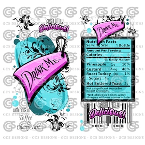 DRINK ME! Alice In Wonderland for Tumblers, Sublimation, PNG, Nutrition Label-Color1, instant download