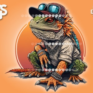 Cooler Bearded Dragon PNG - Eidechse T-Shirt Aufkleber Digitale Datei, Iguana Lover, Urban Streetwear Sublimation, Pngs Designs