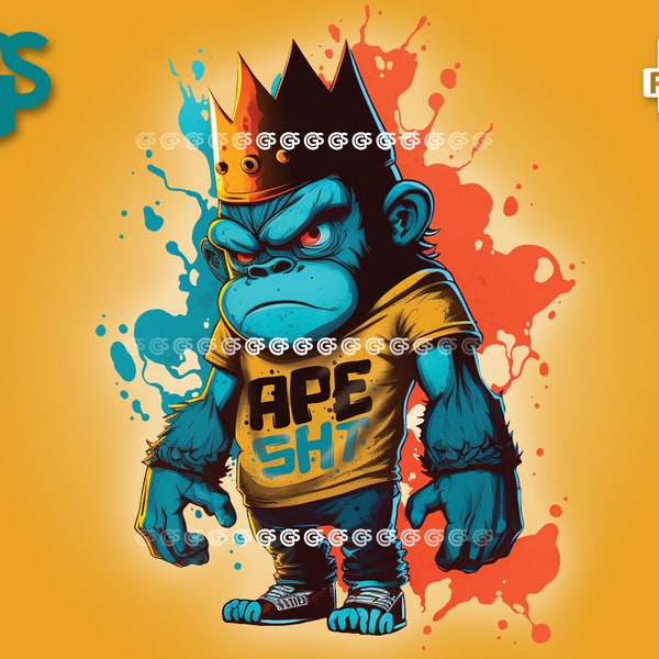 Ape Sht Gorilla PNG | Graphic T-Shirt Digital File, Ape Monkey Lover, Urban Sublimation, King Kong DTG Clipart